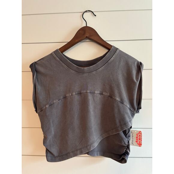Free People Movement Women’s Hot Shot Crossover Gray Tee Size S | Ruched Hem NWT - Picture 2 of 14
